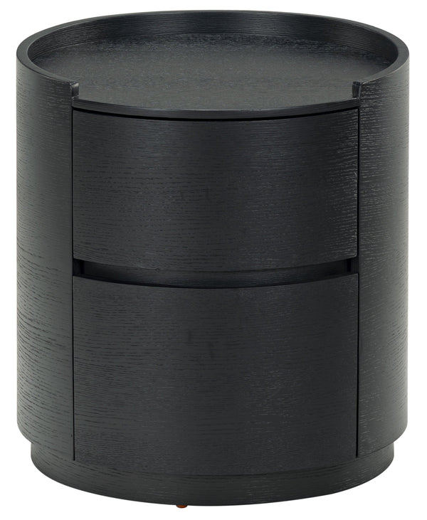 Safavieh Melissa Round 2 Drawer Solid Wood Nightstand Minimalist Bedside Storage Piece BLACK SFV2245C