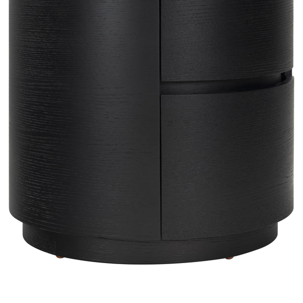 Safavieh Melissa Round 2 Drawer Solid Wood Nightstand Minimalist Bedside Storage Piece BLACK SFV2245C