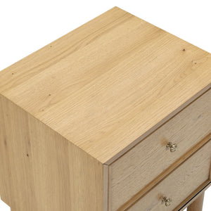 Safavieh Orion Wood and Metal Nightstand with Two Drawers for Contemporary Bedroom Storage GREIGE OAK SFV2246A