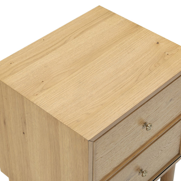 Safavieh Orion Wood and Metal Nightstand with Two Drawers for Contemporary Bedroom Storage GREIGE OAK SFV2246A