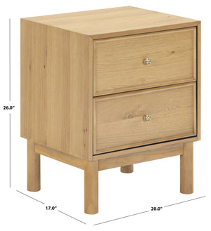 Safavieh Orion Wood and Metal Nightstand with Two Drawers for Contemporary Bedroom Storage GREIGE OAK SFV2246A