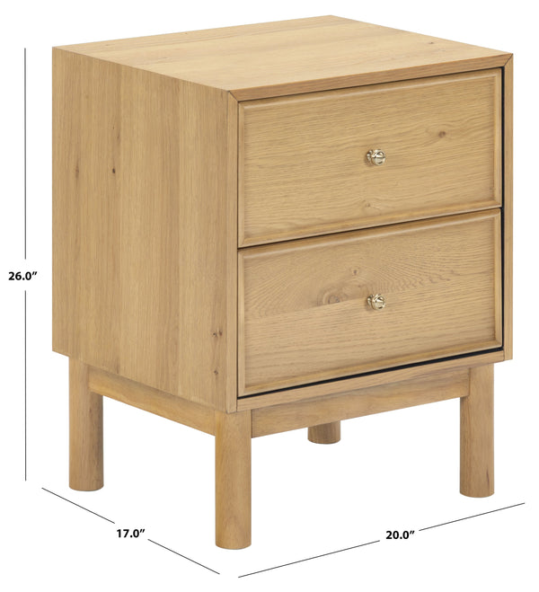 Safavieh Orion Wood and Metal Nightstand with Two Drawers for Contemporary Bedroom Storage GREIGE OAK SFV2246A