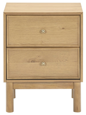 Safavieh Orion Wood and Metal Nightstand with Two Drawers for Contemporary Bedroom Storage GREIGE OAK SFV2246A