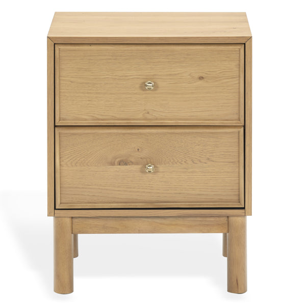 Safavieh Orion Wood and Metal Nightstand with Two Drawers for Contemporary Bedroom Storage GREIGE OAK SFV2246A