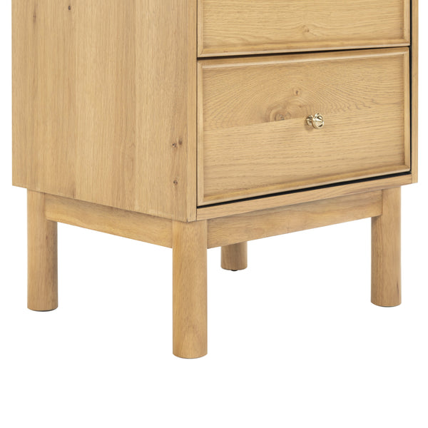 Safavieh Orion Wood and Metal Nightstand with Two Drawers for Contemporary Bedroom Storage GREIGE OAK SFV2246A