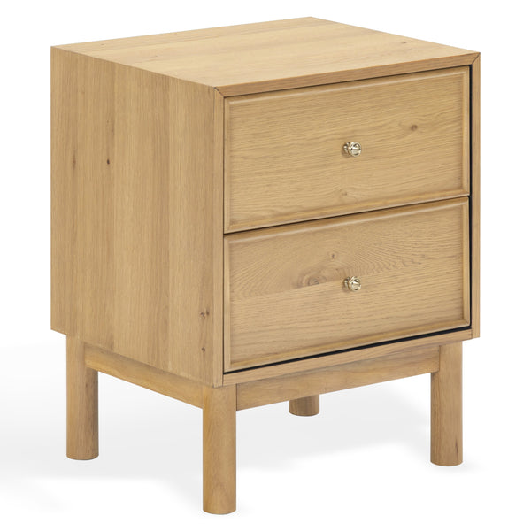 Safavieh Orion Wood and Metal Nightstand with Two Drawers for Contemporary Bedroom Storage GREIGE OAK SFV2246A