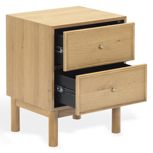 Safavieh Orion Wood and Metal Nightstand with Two Drawers for Contemporary Bedroom Storage GREIGE OAK SFV2246A