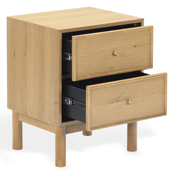 Safavieh Orion Wood and Metal Nightstand with Two Drawers for Contemporary Bedroom Storage GREIGE OAK SFV2246A