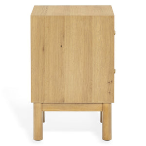 Safavieh Orion Wood and Metal Nightstand with Two Drawers for Contemporary Bedroom Storage GREIGE OAK SFV2246A