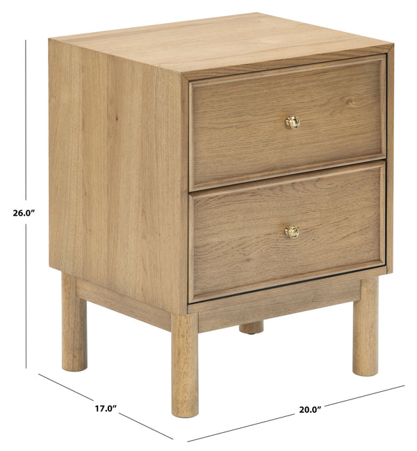 Safavieh Orion Wood and Metal Nightstand with Two Drawers for Contemporary Bedroom Storage BROWN OAK SFV2246B