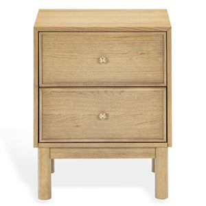 Safavieh Orion Wood and Metal Nightstand with Two Drawers for Contemporary Bedroom Storage BROWN OAK SFV2246B