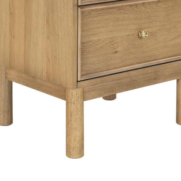 Safavieh Orion Wood and Metal Nightstand with Two Drawers for Contemporary Bedroom Storage BROWN OAK SFV2246B