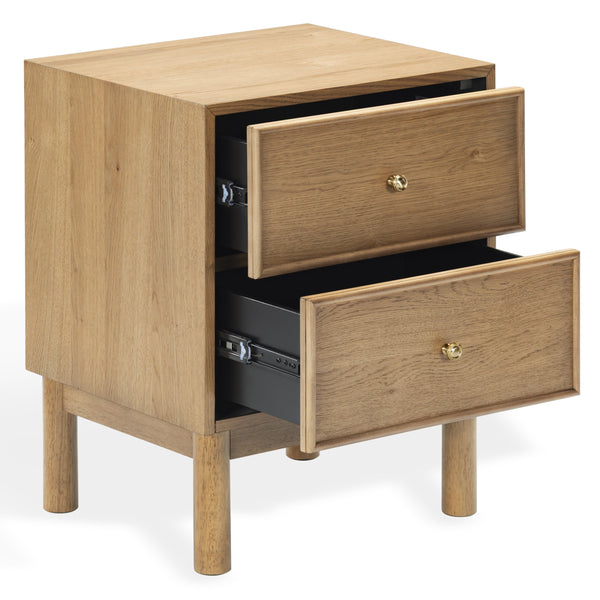 Safavieh Orion Wood and Metal Nightstand with Two Drawers for Contemporary Bedroom Storage BROWN OAK SFV2246B