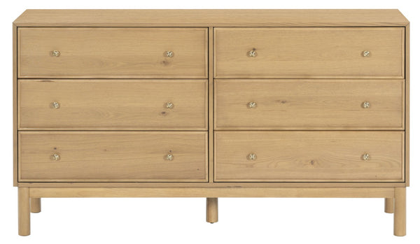 Safavieh Orion Six Drawer Wood and Metal Dresser for Modern Transitional Bedroom Storage Greige Oak SFV2247A