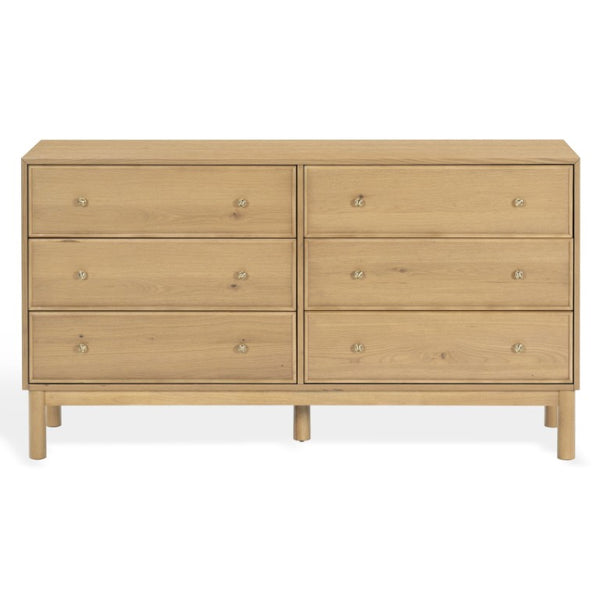Safavieh Orion Six Drawer Wood and Metal Dresser for Modern Transitional Bedroom Storage Greige Oak SFV2247A