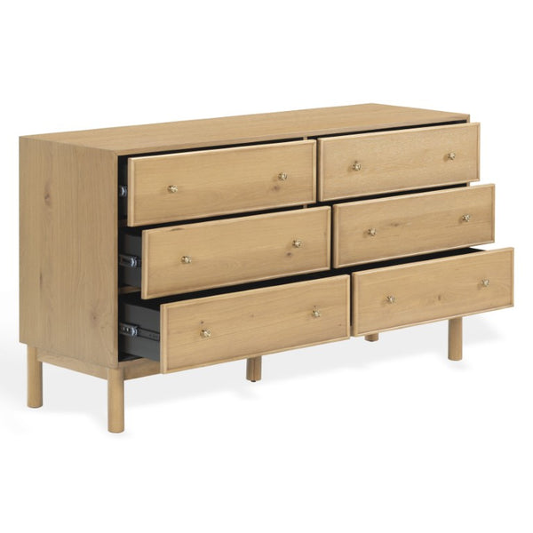 Safavieh Orion Six Drawer Wood and Metal Dresser for Modern Transitional Bedroom Storage Greige Oak SFV2247A