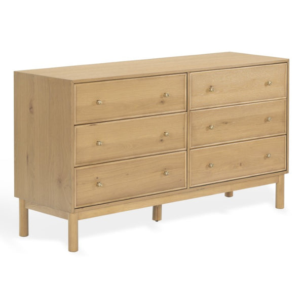 Safavieh Orion Six Drawer Wood and Metal Dresser for Modern Transitional Bedroom Storage Greige Oak SFV2247A