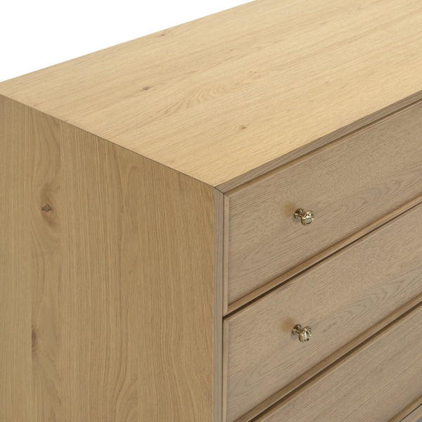 Safavieh Orion Six Drawer Wood and Metal Dresser for Modern Transitional Bedroom Storage Greige Oak SFV2247A
