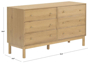 Safavieh Orion Six Drawer Wood and Metal Dresser for Modern Transitional Bedroom Storage Greige Oak SFV2247A