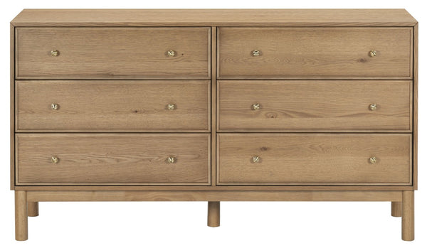 Safavieh Orion Six Drawer Wood and Metal Dresser for Modern Transitional Bedroom Storage Brown Oak SFV2247B