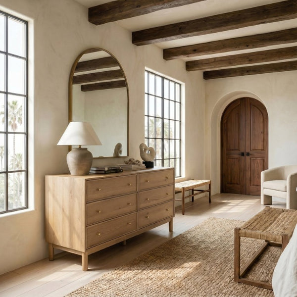 Safavieh Orion Six Drawer Wood and Metal Dresser for Modern Transitional Bedroom Storage Brown Oak SFV2247B
