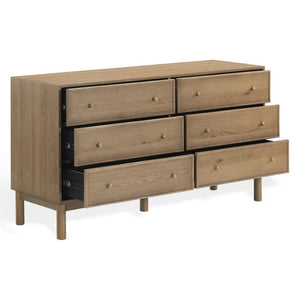 Safavieh Orion Six Drawer Wood and Metal Dresser for Modern Transitional Bedroom Storage Brown Oak SFV2247B