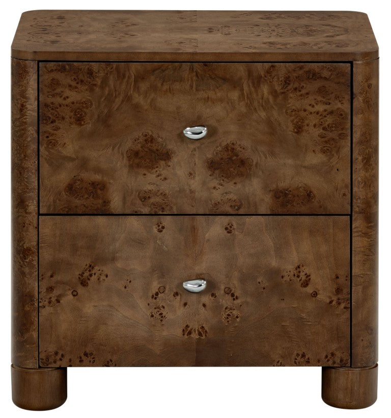 Safavieh Josephina Burl Walnut Two Drawer Nightstand with Silver Hardware for Modern Bedrooms SFV2248A