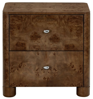 Safavieh Josephina Burl Walnut Two Drawer Nightstand with Silver Hardware for Modern Bedrooms SFV2248A