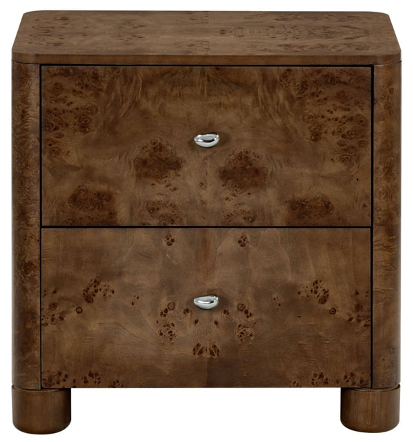 Safavieh Josephina Burl Walnut Two Drawer Nightstand with Silver Hardware for Modern Bedrooms SFV2248A