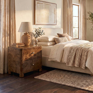 Safavieh Josephina Burl Walnut Two Drawer Nightstand with Silver Hardware for Modern Bedrooms SFV2248A