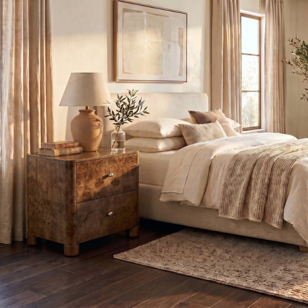 Safavieh Josephina Burl Walnut Two Drawer Nightstand with Silver Hardware for Modern Bedrooms SFV2248A