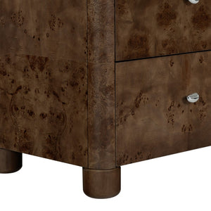 Safavieh Josephina Burl Walnut Two Drawer Nightstand with Silver Hardware for Modern Bedrooms SFV2248A