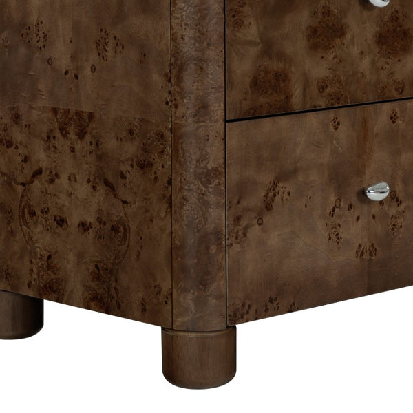 Safavieh Josephina Burl Walnut Two Drawer Nightstand with Silver Hardware for Modern Bedrooms SFV2248A