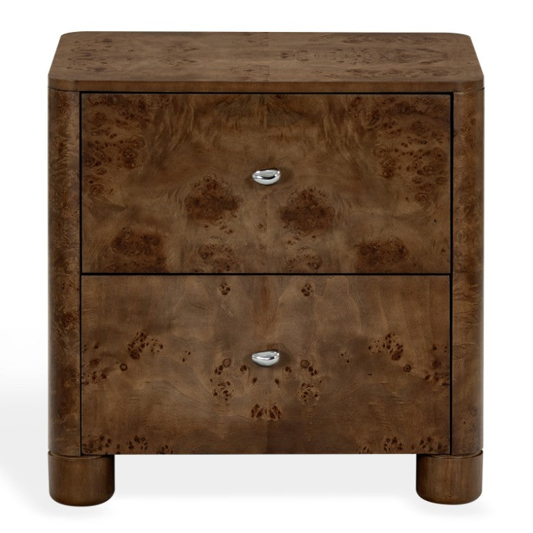 Safavieh Josephina Burl Walnut Two Drawer Nightstand with Silver Hardware for Modern Bedrooms SFV2248A