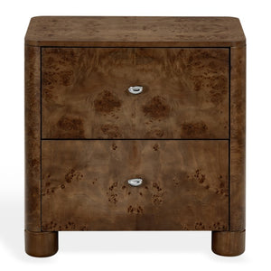 Safavieh Josephina Burl Walnut Two Drawer Nightstand with Silver Hardware for Modern Bedrooms SFV2248A