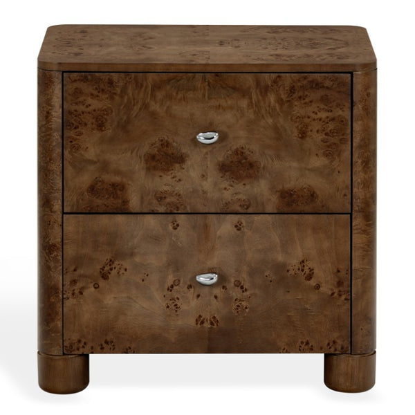 Safavieh Josephina Burl Walnut Two Drawer Nightstand with Silver Hardware for Modern Bedrooms SFV2248A