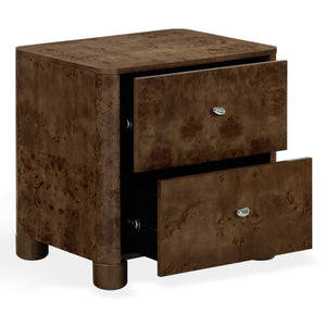 Safavieh Josephina Burl Walnut Two Drawer Nightstand with Silver Hardware for Modern Bedrooms SFV2248A