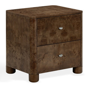 Safavieh Josephina Burl Walnut Two Drawer Nightstand with Silver Hardware for Modern Bedrooms SFV2248A