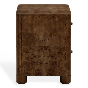Safavieh Josephina Burl Walnut Two Drawer Nightstand with Silver Hardware for Modern Bedrooms SFV2248A
