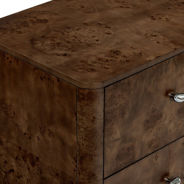 Safavieh Josephina Burl Walnut Two Drawer Nightstand with Silver Hardware for Modern Bedrooms SFV2248A