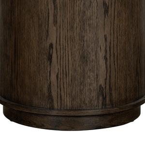 Safavieh Alysandria Round Travertine Stone Top Side Table with Warm Oak Base for Modern Interiors Dark Brown Oak SFV2252A