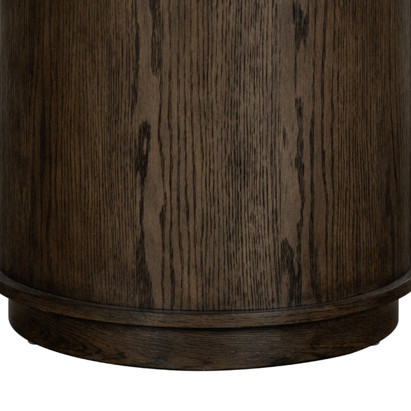 Safavieh Alysandria Round Travertine Stone Top Side Table with Warm Oak Base for Modern Interiors Dark Brown Oak SFV2252A
