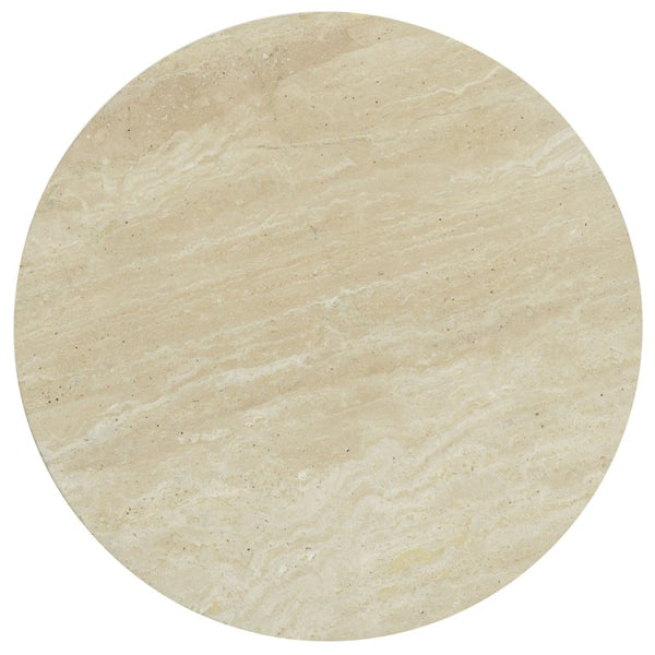 Safavieh Alysandria Round Travertine Stone Top Side Table with Warm Oak Base for Modern Interiors Brown Oak SFV2252B