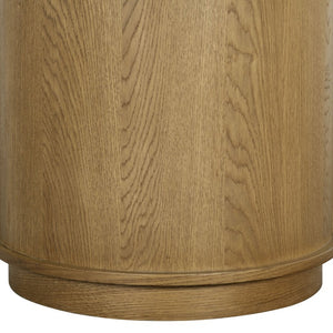 Safavieh Alysandria Round Travertine Stone Top Side Table with Warm Oak Base for Modern Interiors Brown Oak SFV2252B