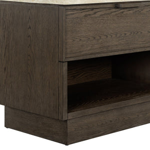Safavieh Alysandria Travertine Stone Top Nightstand with Oak Base and Single Drawer Storage Dark Brown Oak SFV2254A