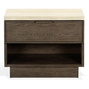 Safavieh Alysandria Travertine Stone Top Nightstand with Oak Base and Single Drawer Storage Dark Brown Oak SFV2254A