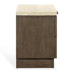 Safavieh Alysandria Travertine Stone Top Nightstand with Oak Base and Single Drawer Storage Dark Brown Oak SFV2254A