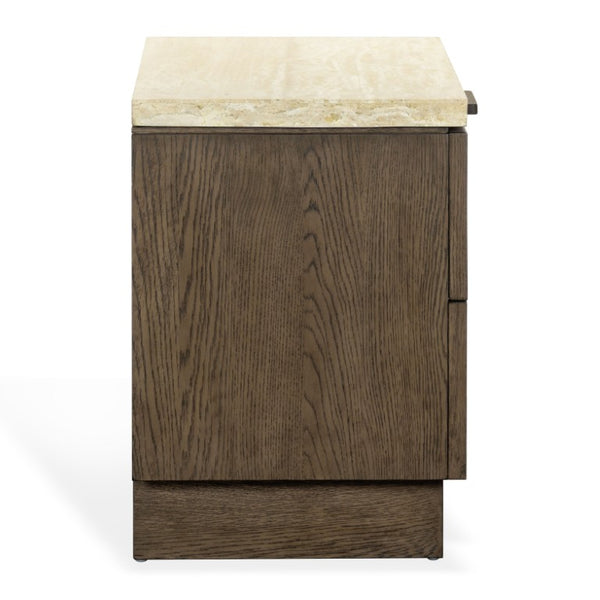 Safavieh Alysandria Travertine Stone Top Nightstand with Oak Base and Single Drawer Storage Dark Brown Oak SFV2254A