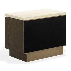 Safavieh Alysandria Travertine Stone Top Nightstand with Oak Base and Single Drawer Storage Dark Brown Oak SFV2254A