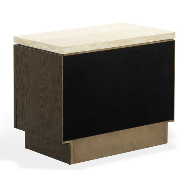Safavieh Alysandria Travertine Stone Top Nightstand with Oak Base and Single Drawer Storage Dark Brown Oak SFV2254A